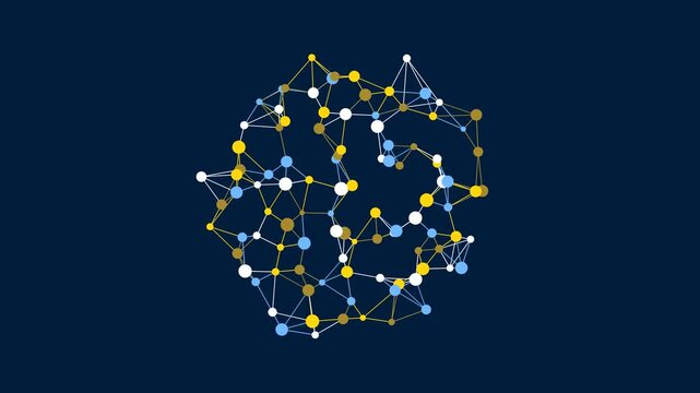 Professional navy blue animation of financial nodes connecting. Represents global economy, money transfer, and digital banking infrastructure.