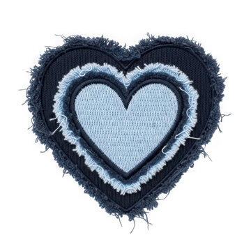 Heart patch with frayed denim edges isolated on a transparent background