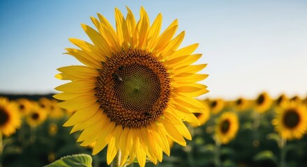 Fototapeta premium Vibrant sunflower in full bloom against a clear blue sky.