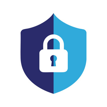 Shield icon with a locked padlock in white against a blue gradient