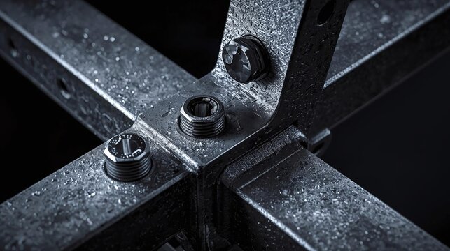 Close-up of a weathered metal structure with bolts and rivets, industrial background