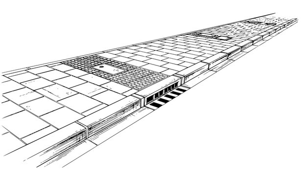 Detailed street footpath pavement perspective urban sidewalk vector illustration design