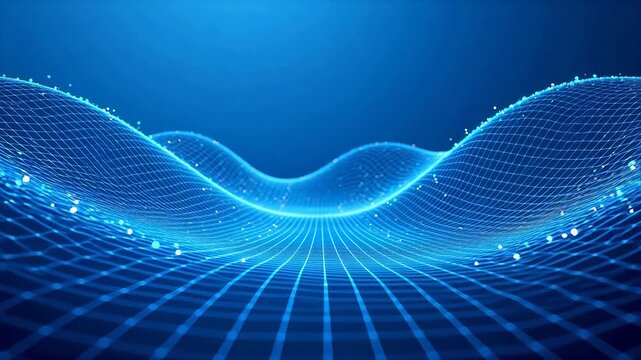 Abstract blue digital wave grid