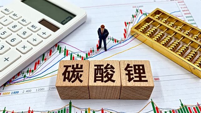 Miniature figure on financial chart with calculator abacus