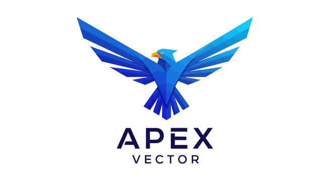 Abstract blue bird logo vector design featuring an origami bird shape as a corporate business symbol and flight icon for a travel brand identity