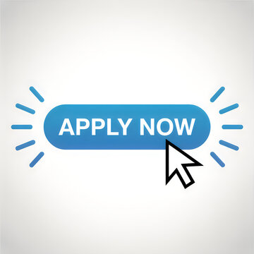 Blue button with white text and cursor apply now computer mouse
