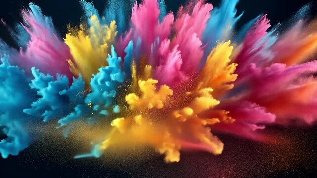 Colorful Explosion of Paint Powder on Dark Background