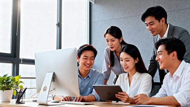 office workers collaborating on computer