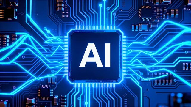 AI chip on glowing circuit board