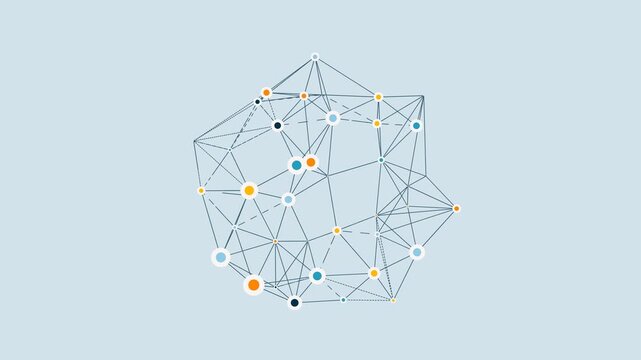 Pop-art style bouncing nodes with bold outlines. Visualizing education, creativity, teamwork, and collaborative thinking.
