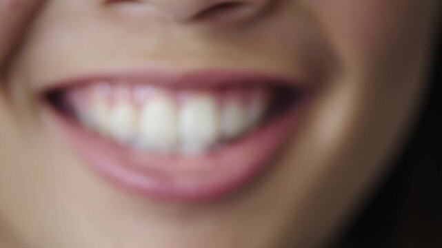 Oral care, mouth and woman with smile at clinic, dental hygiene and teeth whitening results for wellness. Happy, dentistry and person with veneers for orthodontics, tooth implant and fresh breath