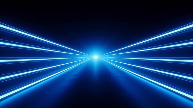Blue neon light beams converging