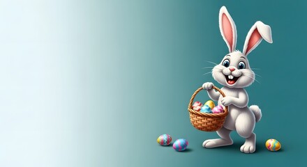 Obraz premium Easter sunday celebration with happy easter bunny holding colorful eggs