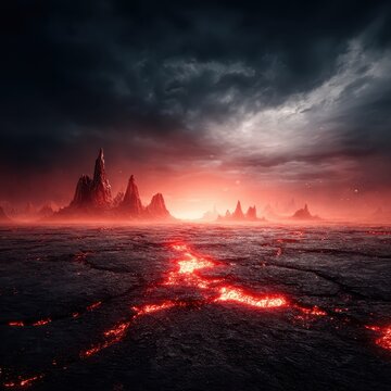 Majestic Lava Landscape Under Dramatic Dark Clouds