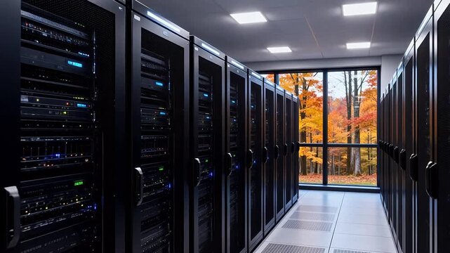 Server room with autumn view