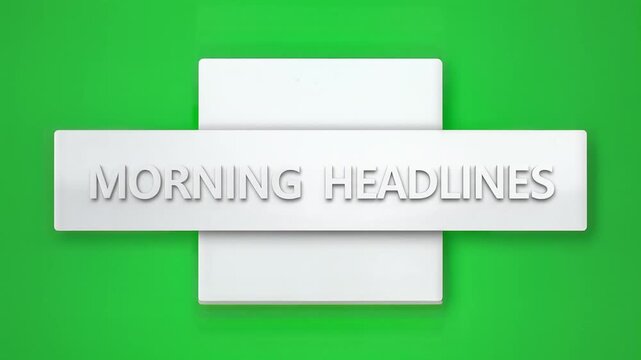 Animated White Bar reveals 'Morning Headlines' text, then a second bar underneath, against a vibrant green screen background, creating a dynamic