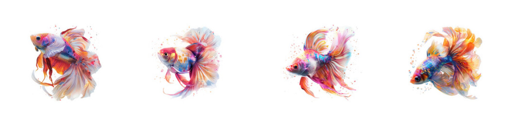 Fototapeta premium Colorful abstract ink splashes and paint splatters, creative design isolated on transparent background