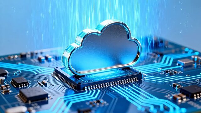 Cloud computing symbol on circuit board