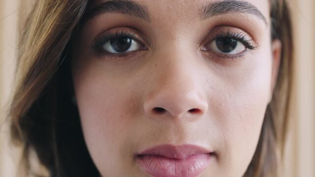 Calm, face and woman with optometry at clinic, confidence and contact lenses for visual assistance. Eye care, portrait and person with pride for optical wellness, eyesight assessment and correction