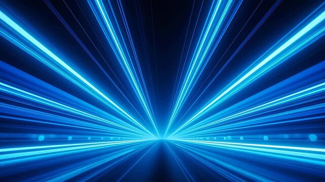 Blue neon light beams converging