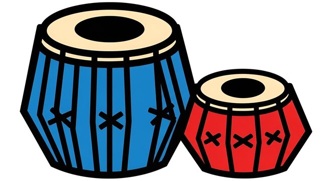 Illustration of Two Indian Tabla Drums in Blue and Red.