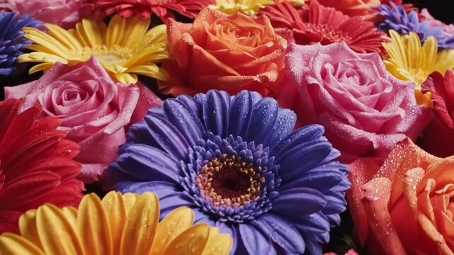 Colorful flowers bouquet with roses and gerbera daisies