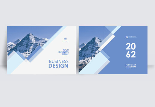 Modern business brochure layout &ndash; Geometric Book Cover Landscape Layout Blue and White	

