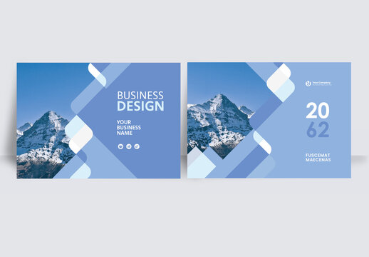 Modern business brochure layout &ndash; Geometric Book Cover Landscape Layout Blue and White	

