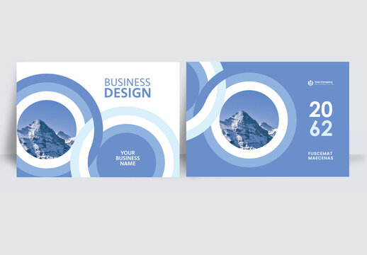 Modern business brochure layout &ndash; Geometric Book Cover Landscape Layout Blue and White	

