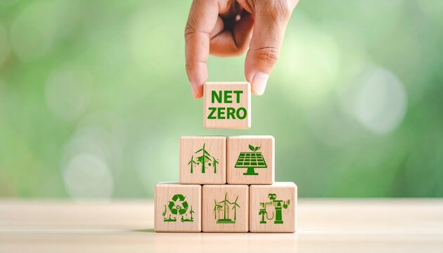 Net zero sustainability blocks environmental icons