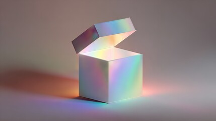 Fototapeta premium Abstract cubic box composition with colorful chromatic light emitting from opening