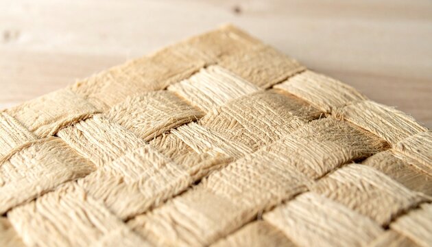 Close‑up woven straw mat with crisscross natural fiber pattern