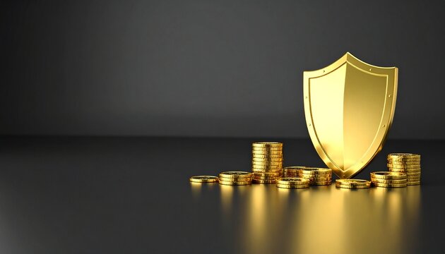 Golden shield with coins symbolizing financial protection