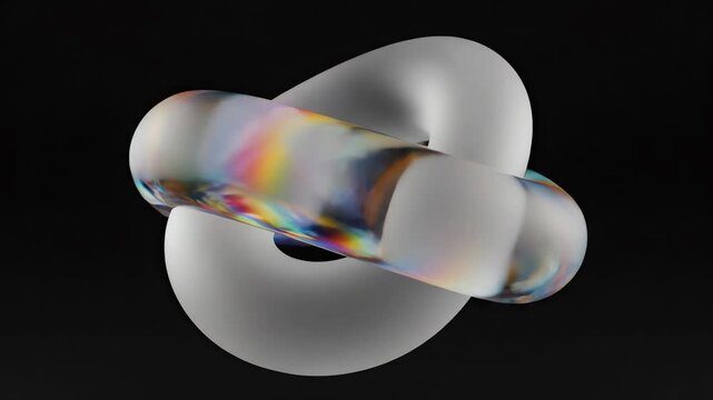 Abstract Geometric Mobius Strip Knot with Iridescent Rainbow Colors