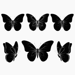 Fototapeta premium A captivating collection of elegant butterfly silhouettes, presented in various graceful poses and wing configurations, perfect for diverse design projects