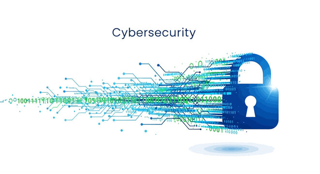 Illustration of a blue padlock with green and blue circuit lines emanating from it, symbolizing data protection and network security against a clean white background with a sense of digital
