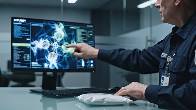 Police officer analyzing digital evidence.