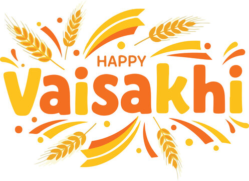 Happy Vaisakhi Celebration Background with Golden Wheat Ears and Festive Typography for Punjabi Harvest Festival