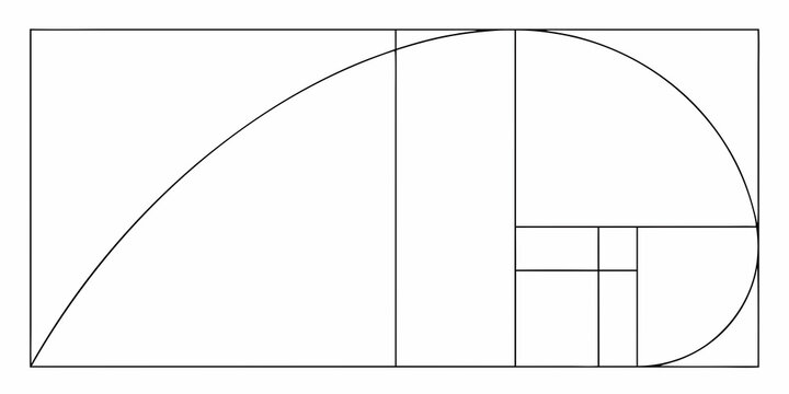 The golden ratio visualized with a quarter circle and rectangles