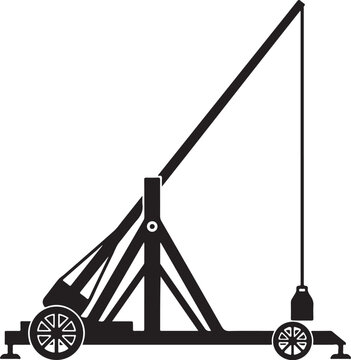 Vector medieval catapult silhouette, black on white background