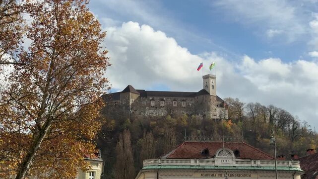 Kongresni trg square in the center of Ljubljana city, Slovenia in autumn.