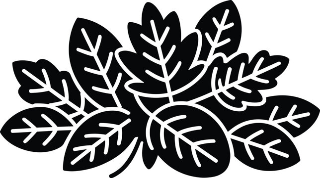 Black and white olive branch leaf vector on white background.