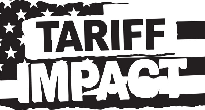 A graphic design representation featuring the text tariff impact overlaid on an american flag motif
