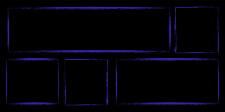 Spray paint frames, colour brush stencil graffiti borders square and rectangular shapes. Grunge airbrush texture, inky contour blue splashes and drips, isolated Vector set