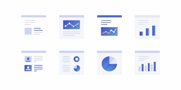Collection of modern app interface screens with data visualizations