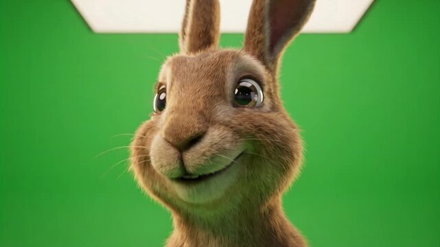 A lifelike cute hare with beautiful twitching nose and highly expressive facial features communicating, ideal for joyful spring nature promotions.