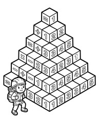 Fototapeta premium isometric pattern recognition worksheet design Child Exploring Mathematical Cube Pyramid Illustration for Educational Puzzle Solving and Learning Mathematics Enthusiasm 