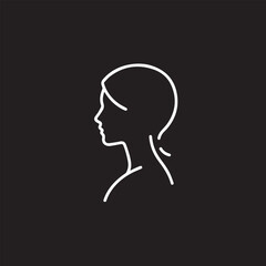 Minimalist White Outline Profile Portrait Of Person On Black Background © Khilal