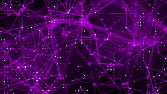 Purple network of interconnected dots and lines with bokeh. Ideal for tech concepts, communication themes, digital innovations, and network visuals.