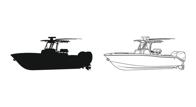 Two center console boats one solid and one outlined silhouette